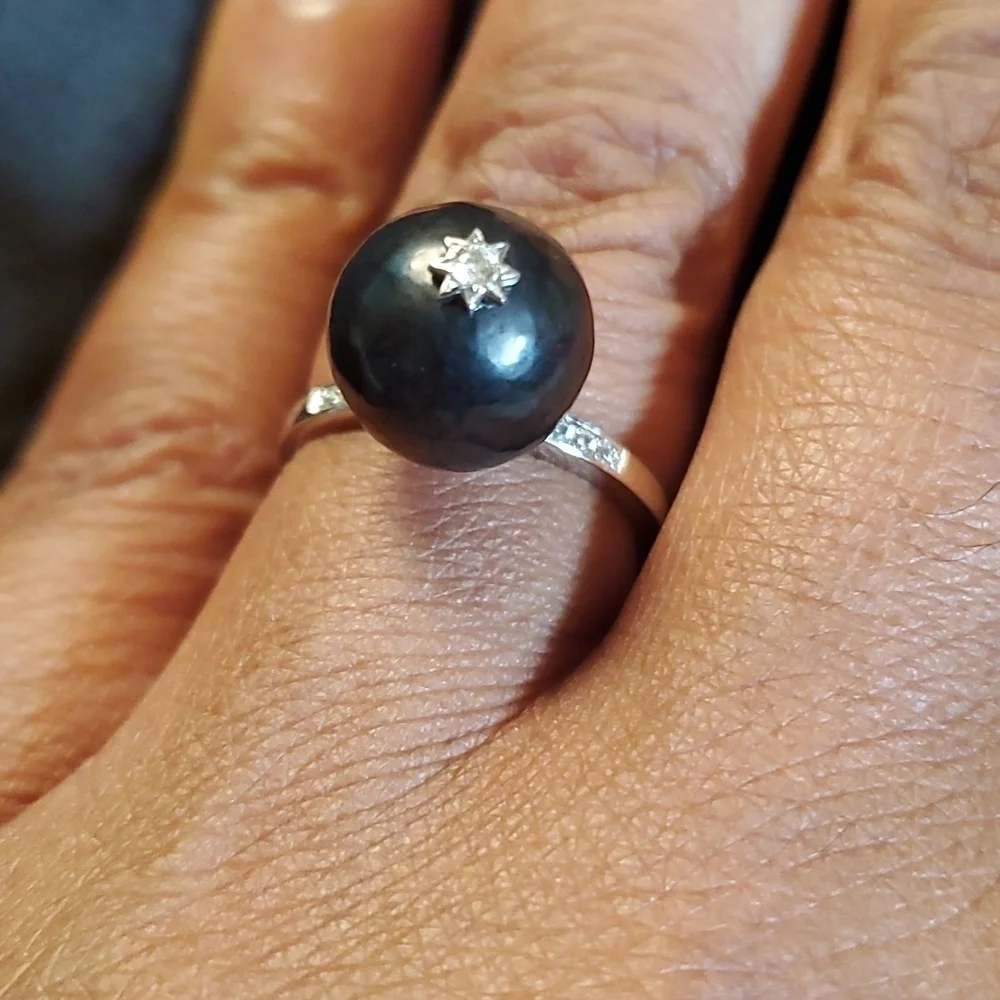 Elite Shungite Zircon Pearl Ring Sterling Silver